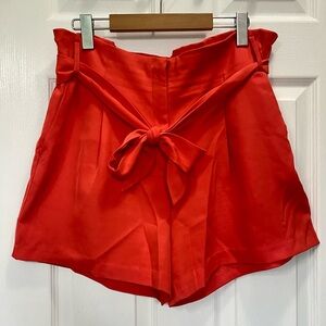 Red Tie-Front Paper-Bag Shorts